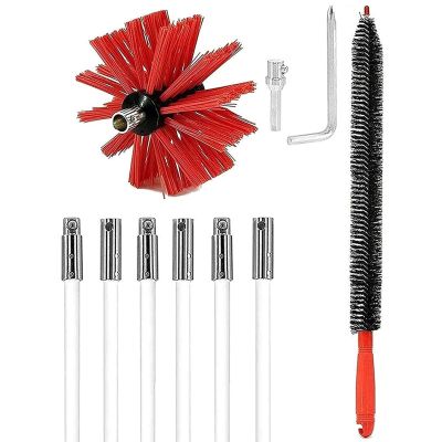 LIYUN Chimney Sweep kit Chimney Cleaning Brush Kit, Chimney Sweep Kit Dryer Vent Cleaner Kit, Fireplace Chimney Brushes, Chimney Sweeping Tool with 1 Nylon Brush Heads, Flexible 12 Rods(6 Rods,410mm)