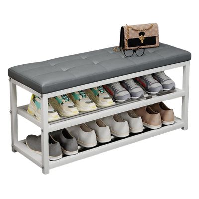 DLYZAYE Shoe Storage Bench with Cushion, 2 Tiers Shoe Rack Shoe Cabinet with Padded Seat and Open Compartments, for Living Room Lounge Hallway Bedroom Front Door Doorway