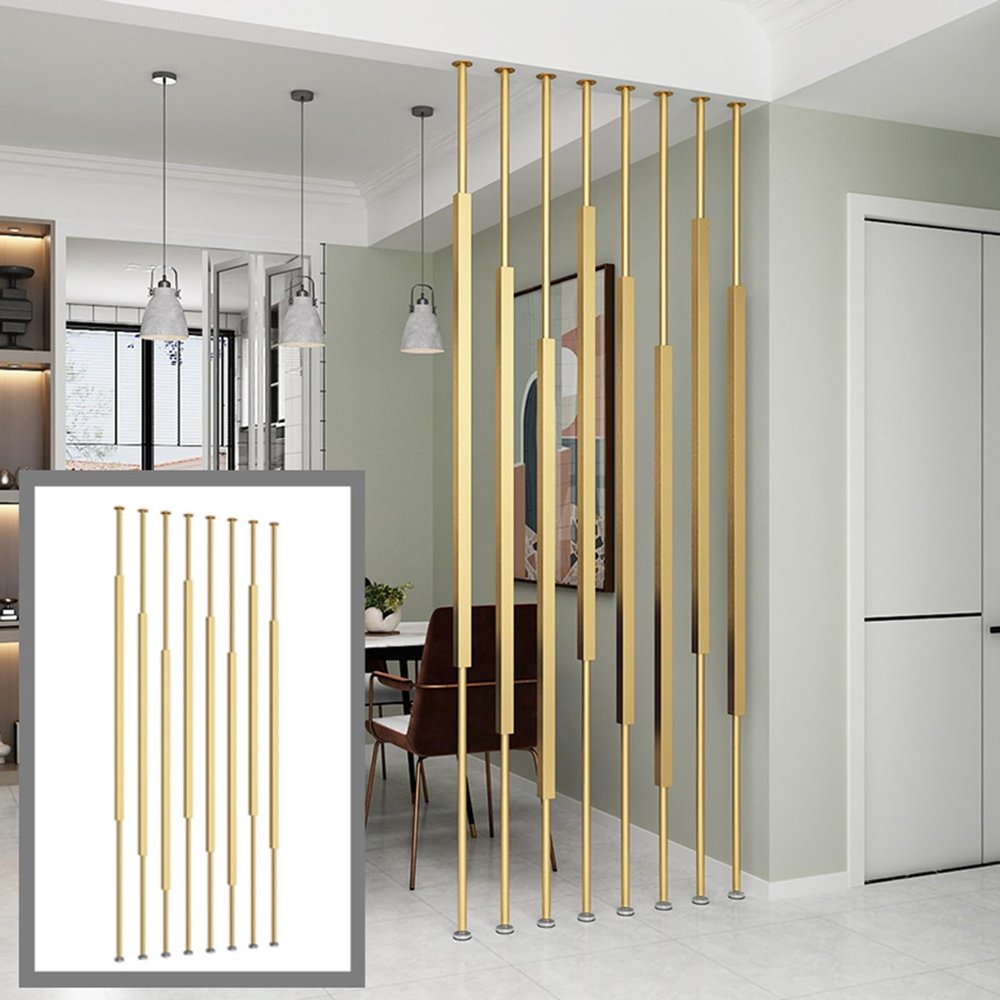 8 Pieces Iron Privacy Partition Post, Wall Floor to Ceiling Space Decor Divider Column 2-9.5ft Custom, Restaurant Office Home Room Separator(Gold,8.8ft/268.2cm)