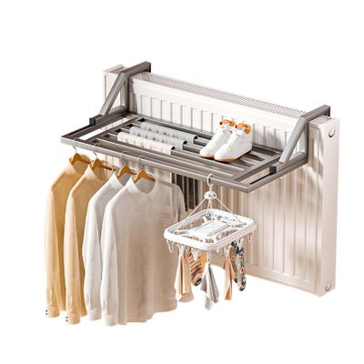 Adjustable Handle Balcony Railing Drying Rack, Holder Hanging Laundry Rack, Carbon Steel Material, Compact And Concise Design, for Bed Linen, Clothing, Socks, Balcony Drying Rack(Gray,40cm (15.74in))