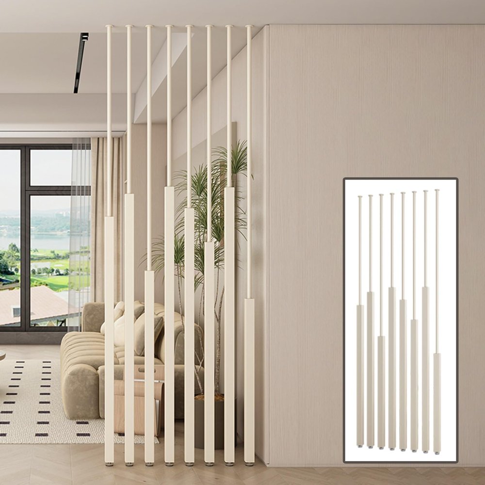 8 Pcs Beige Room Dividers Posts, Floor to Ceiling Metal Partition Room Divider Column, Hotels/Restaurants/B&Bs/Home Decor Separator Grille(9.5ft/289.5cm)