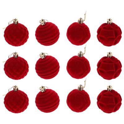 Anneome 12pcs Velvet Christmas Ornaments Flocked Shatterproof Hanging Xmas Tree Holiday Decor for Home Parties and Celebrations
