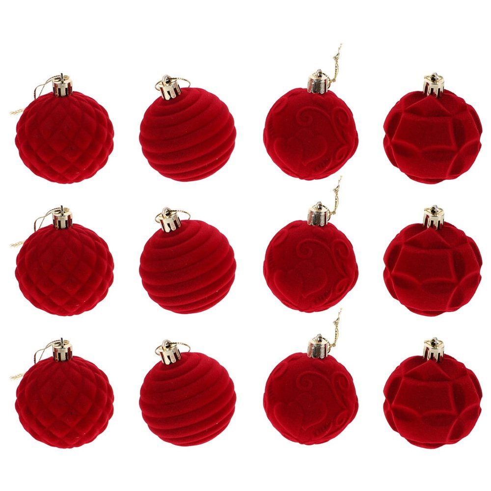Anneome 12pcs Velvet Christmas Ornaments Flocked Shatterproof Hanging Xmas Tree Holiday Decor for Home Parties and Celebrations