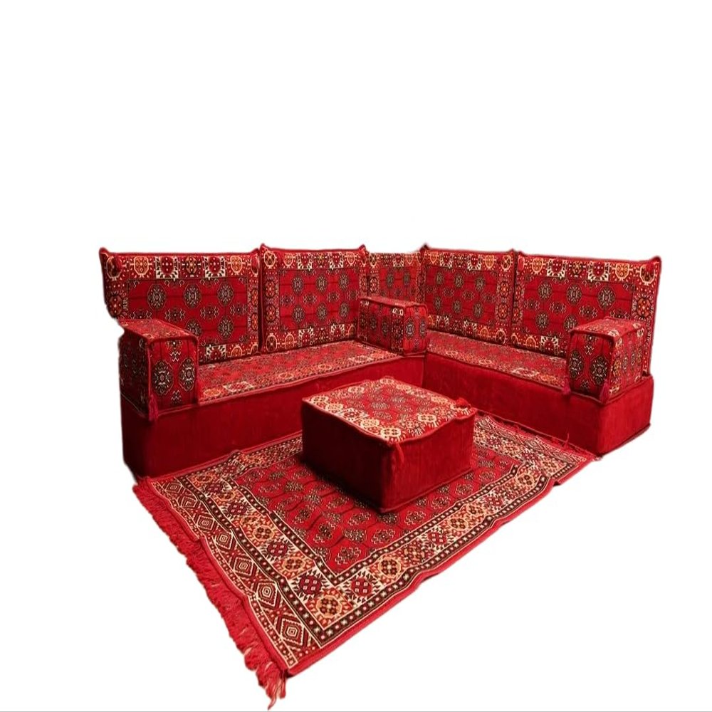 arabicsofa L Shaped Jalsa Floor Seating Set Handmade Arabic Majlis with Backrest Pillows