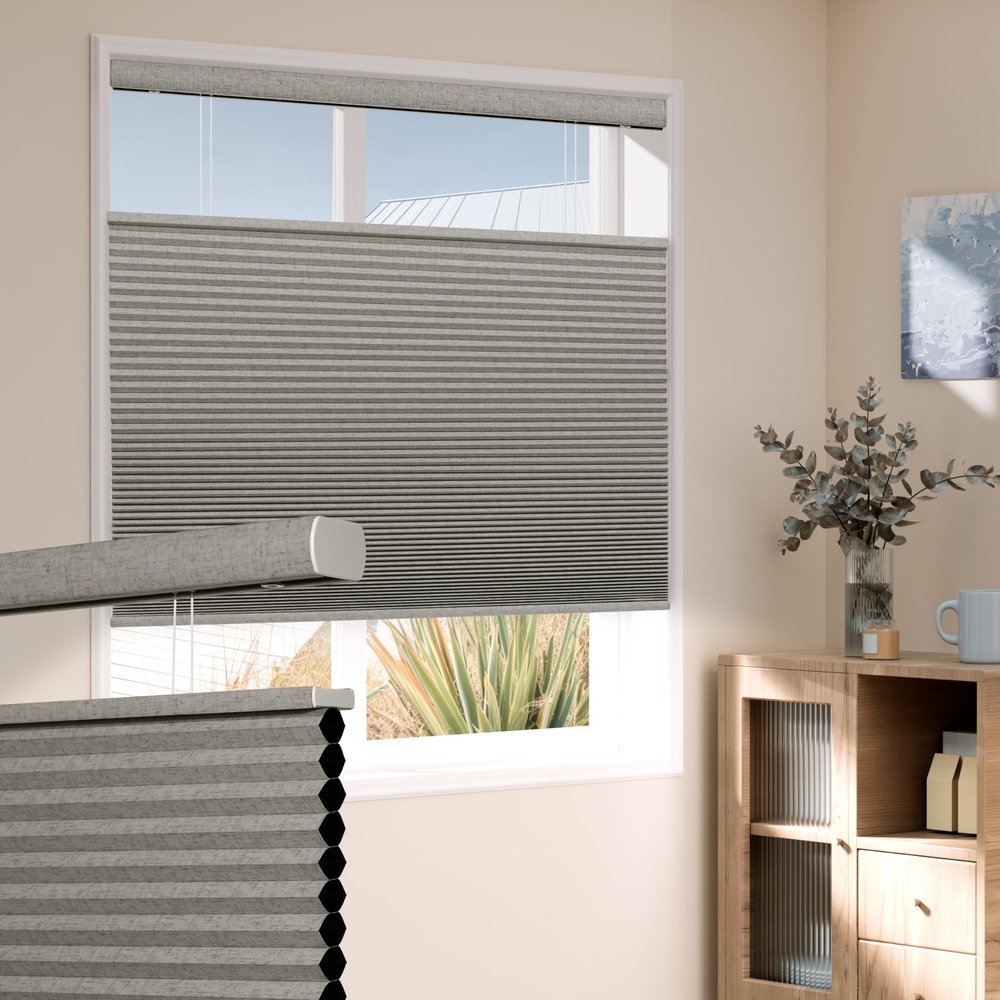 MoDanCeQ Linen Pattern Top Down Bottom Up Cellular Cordless Shades, 1.5" Blackout Fabric Honeycomb Blinds for Windows, Windows Shades for Home, Living Room, Bedroom, Light Beige, 74" W x 78" H