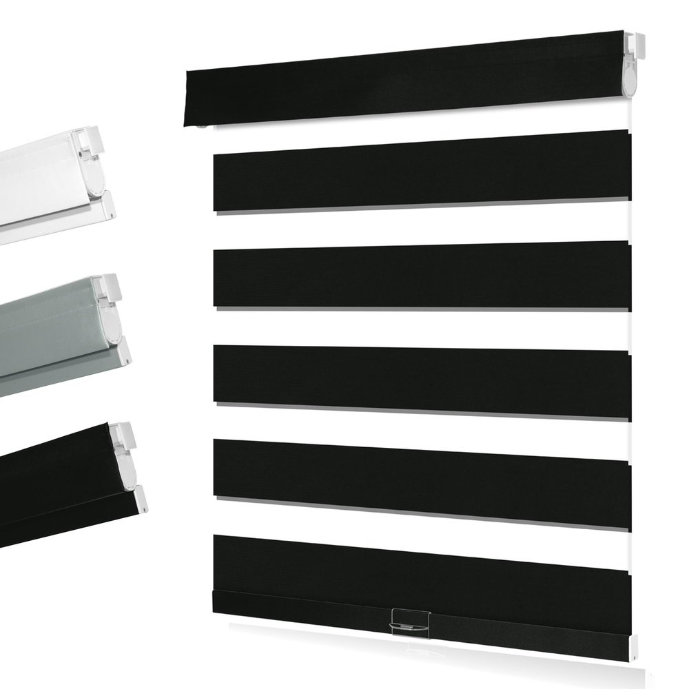 Boolegon No Drill No Tools Zebra Blinds,Black Blackout 41.5" Wx56 H