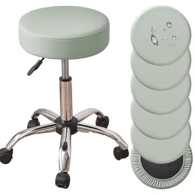 BEITUOPI Bar Stool Covers Round High Elastic Round Stool Seat Slipcover, Soft Washable Slipcovers with Non-Slip Stool Cushion Round Bar Stool Seat Covers, Easy to Clean(Grau Grn,6er Set)