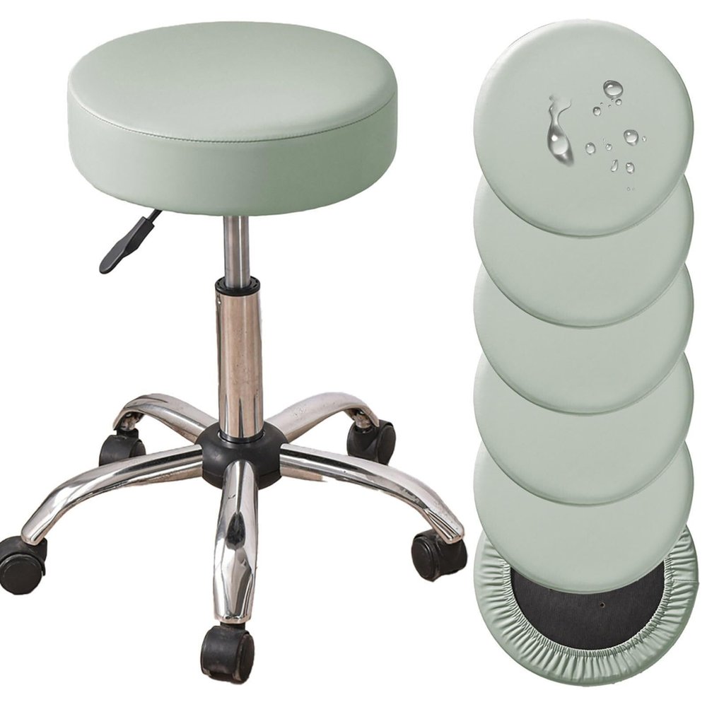 BEITUOPI Bar Stool Covers Round High Elastic Round Stool Seat Slipcover, Soft Washable Slipcovers with Non-Slip Stool Cushion Round Bar Stool Seat Covers, Easy to Clean(Grau Grn,6er Set)