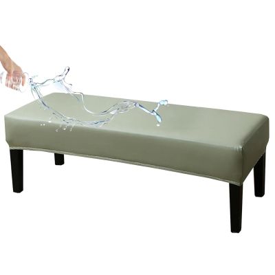 JACOJE Waterproof Dining Bench Cover, PU Leather Upholstered Bench Slipcover Stretch Full Coverage Removable Washable Bench Seat Protector Footstool Cover(Hellgrn,180cm(70.9in))