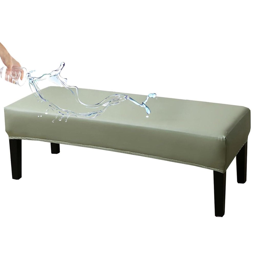 JACOJE Waterproof Dining Bench Cover, PU Leather Upholstered Bench Slipcover Stretch Full Coverage Removable Washable Bench Seat Protector Footstool Cover(Hellgrn,180cm(70.9in))