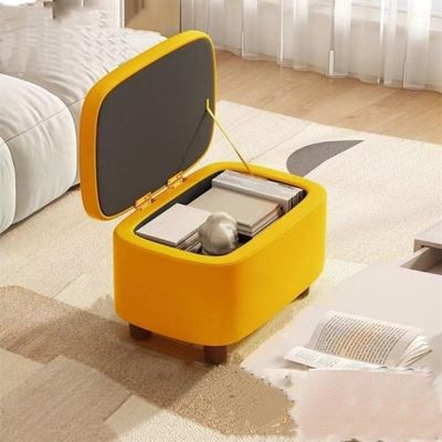 Stool, Solid Wood Frame Shoe Bench Living Room Household Soft Bag Stool Multifunctional Solid Wood Stool Multi-Purpose Storage Stool(Yellow)