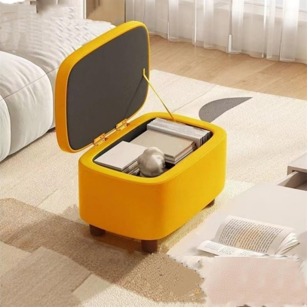 Stool, Solid Wood Frame Shoe Bench Living Room Household Soft Bag Stool Multifunctional Solid Wood Stool Multi-Purpose Storage Stool(Yellow)