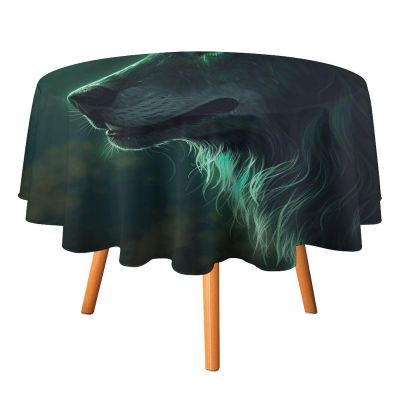 HKMNTGD Round Thanksgiving Tablecloth Green Wolf Printed Christmas Round Table Cloths for Dining Room Buffet Banquet Parties Holiday Dinner 70 Inch