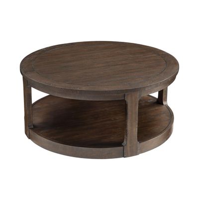 40inch Large Curved 2 Tier Traditional Round Circle Wooden Center Coffee Table,Mid Century Rounded Table with Wheels,Table for Living Room, (Dark Brown + Soild Wood)
