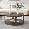 40inch Large Curved 2 Tier Traditional Round Circle Wooden Center Coffee Table,Mid Century Rounded Table with Wheels,Table for Living Room, (Dark Brown + Soild Wood) view 2
