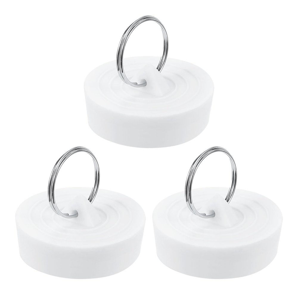 uxcell 3 Pcs Rubber Sink Plug, Bathtub Drain Stopper Fit for 1-5/8" to 1-3/4" Drain Sink Stopper Seal with Hanging Ring for Bathroom Kitchen Laundry, White