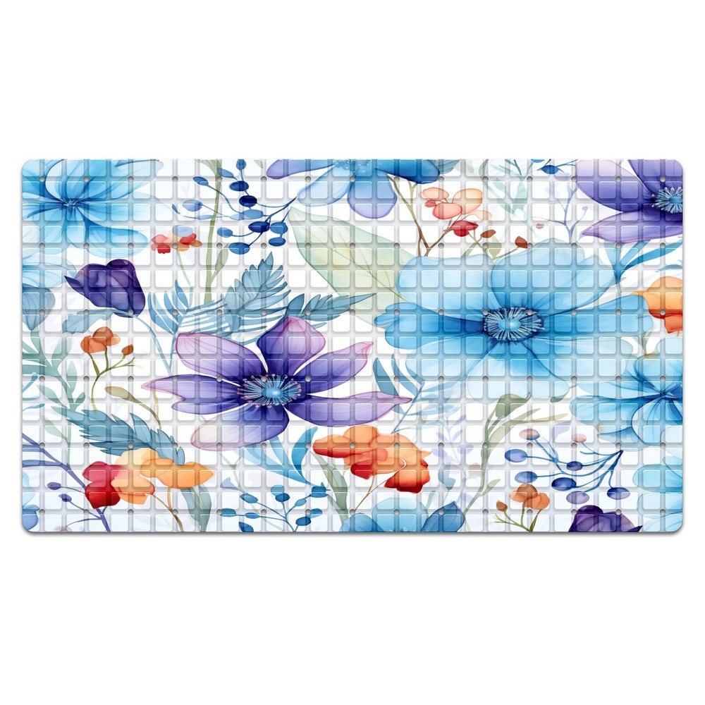 Bath Tub Shower Mat Non Slip 26.8in x 15in Large Bath Mat with Suction Cups Kids and Elderly Bathtub Mats Blue Flower