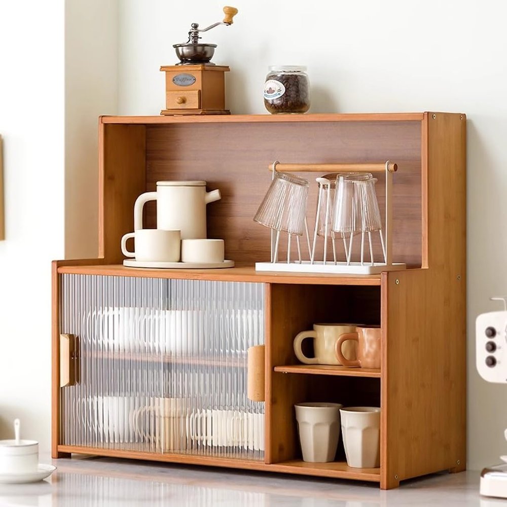 JKSVTF Countertop Kitchen Pantry Storage Cabinet, Modern Pantry Sideboard with 2 Doors, Buffet Cabinet with Storage, Organizer for Small Space in Living Room/Bedroom (Style 1)
