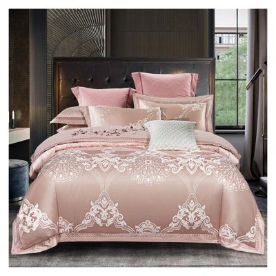 4pc Jacquard Cotton Euro Bed Linen Double Bed Sheet Full Set Embroidery Bedding Set Bed Cover Quilt Duvet Cover with Pillow case,Bed