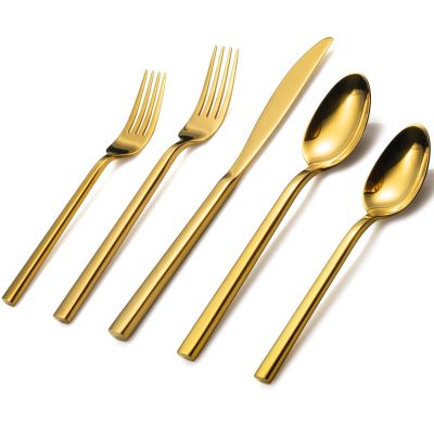 Alata Cube Gold 20-Piece Flatware Set, Forged Cutlery Set, Mirror Finish Silverware Service for 4, Stainless Steel Tableware with Square Handle for Home/Restaurant, Dishwasher Safe