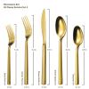 Alata Cube Gold 20-Piece Flatware Set, Forged Cutlery Set, Mirror Finish Silverware Service for 4, Stainless Steel Tableware with Square Handle for Home/Restaurant, Dishwasher Safe view 4