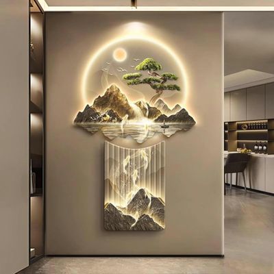 WZUOPG 3D Wall Art Decoration, 3D Wall Art Decoration with LED Lights, Living Room, Hallway, Decorative Landscape Paint, Wall Hanging Art with LED Light