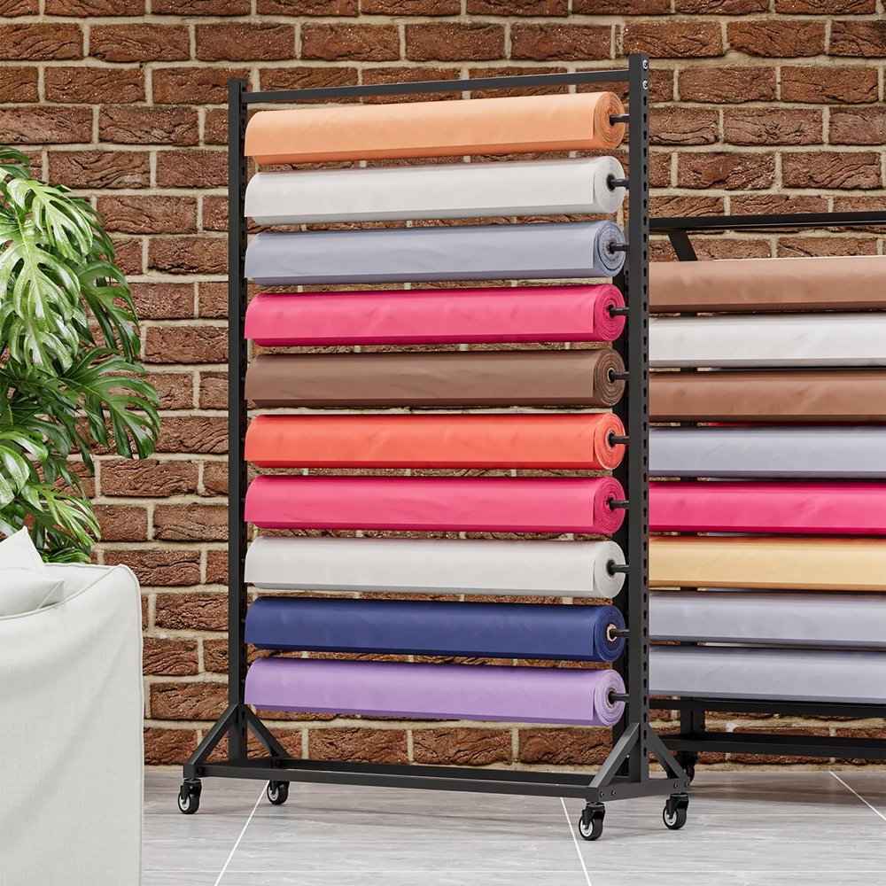 SOBS 10 Rolls Commercial Fabric Storage Rack with Adjustable Hanging Rod, Movable Metal Display Rack Organizer with Wheels for Vinyl Rolls/Car Color Change Film/Window Film/Wallpaper(130cm/51.2in)