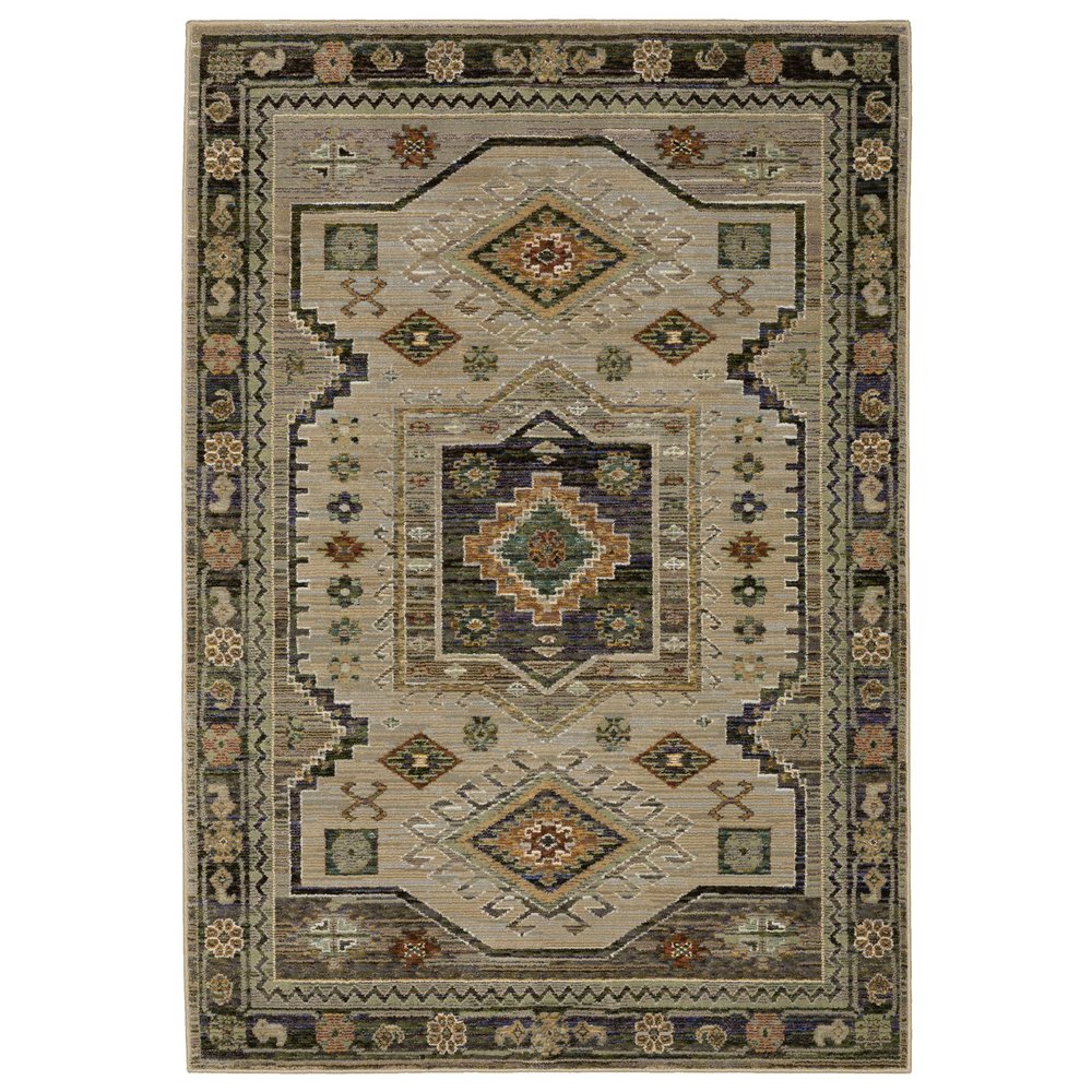 Oriental Weavers Andorra Area Rug - 2442D - 1'10" x 3'2" - in Grey/Green - Vintage Bohemian Style, Stain Resistant, Family and Pet Friendly, Entryway, Bathroom Accent Rug