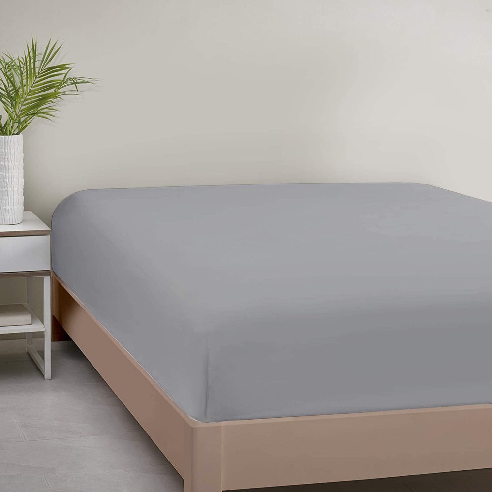 1000TC Fitted Sheet - Ultra Soft & Breathable - 100% Egyptian Cotton - 12" Inch Deep Pocket - Hotel Quality Bottom Sheet - 1 Fitted Sheet Only (Short Queen, Light Grey)