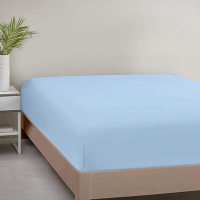 1000TC Fitted Sheet - Ultra Soft & Breathable - 100% Egyptian Cotton - 16" Inch Deep Pocket - Hotel Quality Bottom Sheet - 1 Fitted Sheet Only (Super Queen, Light Blue)