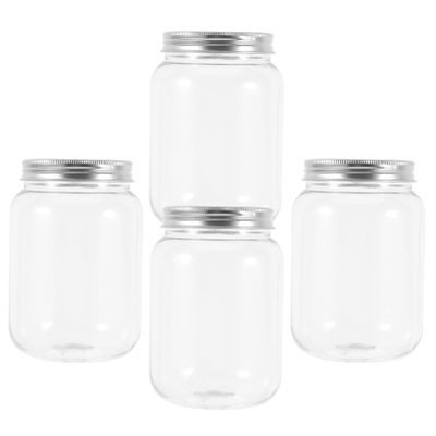 CATIEBYE 4pcs Clear Plastic Jars with Airtight Lids Versatile Storage Containers for Kitchen Household and Office Organization for Dry Food Snacks and Items Capacity