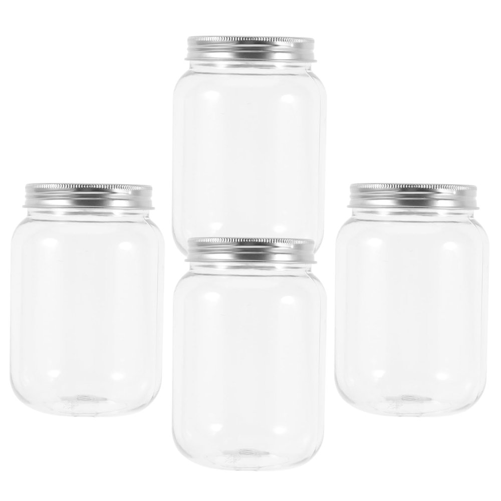 CATIEBYE 4pcs Clear Plastic Jars with Airtight Lids Versatile Storage Containers for Kitchen Household and Office Organization for Dry Food Snacks and Items Capacity