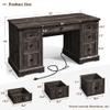 EnHomee 58" W Farmhouse Executive Desk with Drawers, Wood Home Office Desks with Power Outlets, Rustic Computer Desk with Storage Cabinet for Working, Studying, Writing, Dark Rustic Oak view 2