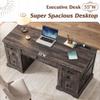 EnHomee 58" W Farmhouse Executive Desk with Drawers, Wood Home Office Desks with Power Outlets, Rustic Computer Desk with Storage Cabinet for Working, Studying, Writing, Dark Rustic Oak view 4