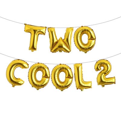 16 inch TWO COOL Letter Foil Balloons, Multicolor Letter Foil Balloons for Baby Shower Second Birthday Baby Show 2st Party Supplies Decorations (TWO COOL 2 Gold)