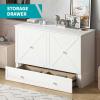 BALUS Murphy Bed, Cube Cabinet Bed with Tri-fold Memory Foam Mattress,Queen Murphy Wall Bed with USB Charging Station and Storage Drawers for Living Room Guest Room Bedroom,White view 3