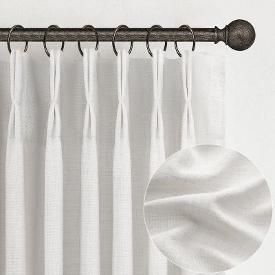 Custom Beige White Lush Decor Viral 95 Inch Curtains 2 Panel Set for Sliding Glass Doors, Elegant Pinch Pleated Thick Linen Sheer Curtain Light Filtering Privacy 94-96 Inches Window Drapes with Design