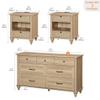 WAMPAT 3 Piece Bedroom Set - Includes Bedroom 7 Drawer Dresser, Set of 2 Rattan Bedside Tables with Charging Station, 3 Piece Dresser and Nightstand Sets, Oak view 2