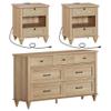 WAMPAT 3 Piece Bedroom Set - Includes Bedroom 7 Drawer Dresser, Set of 2 Rattan Bedside Tables with Charging Station, 3 Piece Dresser and Nightstand Sets, Oak view 3