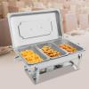 Rectangular Chafing Dish Buffet Set, 7.9Qt Catering Chafer Warmer Set with 3 Food Compartments/Pans, Silver Stainless Steel Buffet Dishes Warming Utensils for Kitchen, Dining view 1