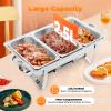 Rectangular Chafing Dish Buffet Set, 7.9Qt Catering Chafer Warmer Set with 3 Food Compartments/Pans, Silver Stainless Steel Buffet Dishes Warming Utensils for Kitchen, Dining view 2
