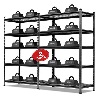 WORKPRO 5-Tier Metal Storage Shelving Unit, 48W x 24D x 72H, Adjustable Storage Rack Heavy Duty Shelf, 4000 lbs Load Capacity (Total), for Garage, Kitchen, Bathroom, Warehouse, Black/Sliver, 2 Pack
