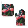 Oven Glove Flamingo Flowers_75091506 Oven Mitts and Pot Holders Sets of 2 Heat Resistant Gloves BBQ Glove Non-Slip Cooking Gloves for Baking Grilling Kitchen Potholders Gloves view 1
