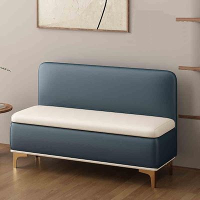 Storage Ottoman Bench, Upholstered Storage Bench with Safety Hinge, End of Bed Bench with Seating, Rectangle Ottoman with Storage, for Bedroom, Living Room, Entryway, Office(Blue+White,100x45x40cm)