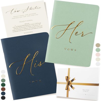 ARTESORI Wedding Vow Book for Her & Him, Soft Touch, Gold Engraving, 28 Lined Pages, Wedding Vow Books His and Hers, Wedding Essentials, Wedding Registry Gifts, His and Hers Gifts [Mint & Navy]