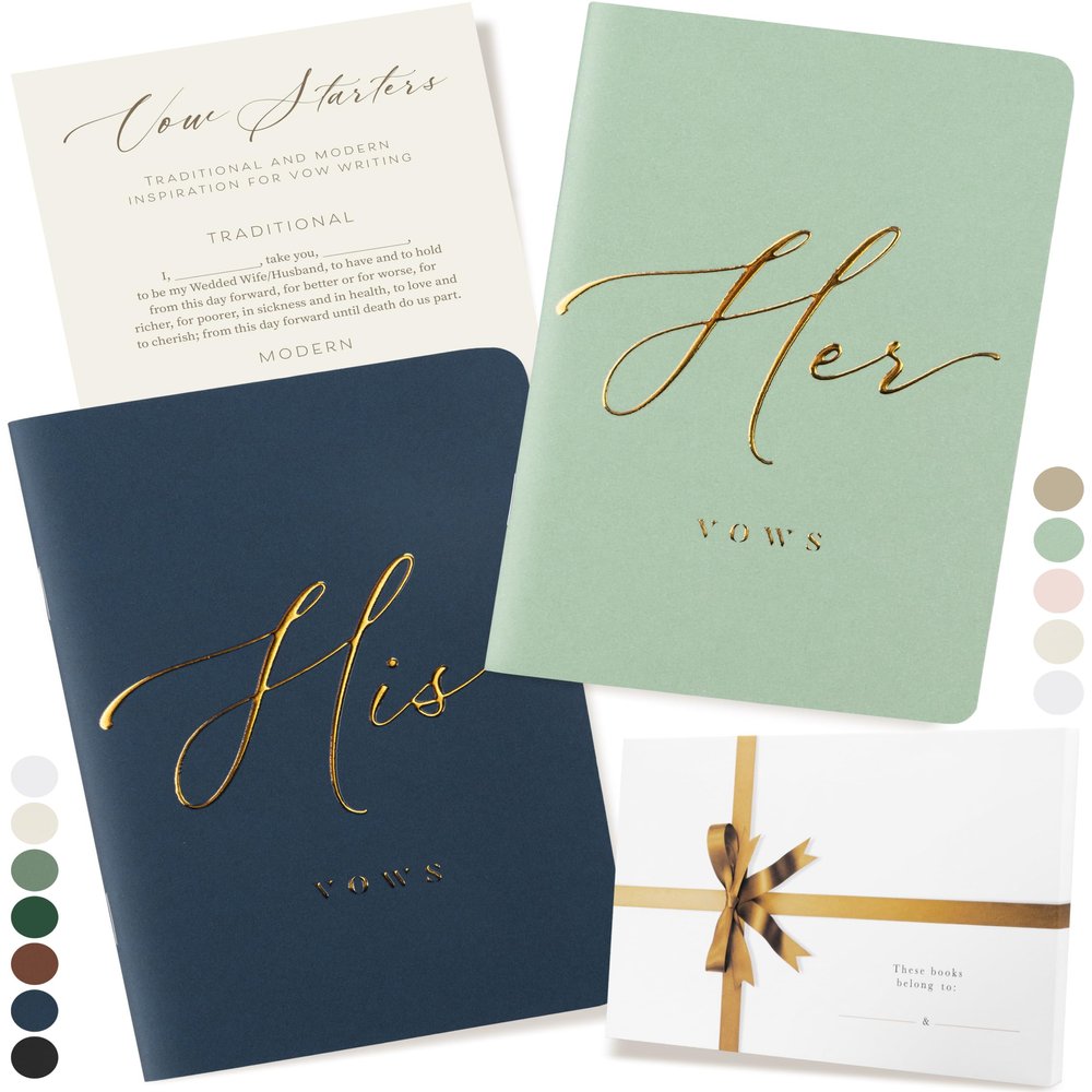 ARTESORI Wedding Vow Book for Her & Him, Soft Touch, Gold Engraving, 28 Lined Pages, Wedding Vow Books His and Hers, Wedding Essentials, Wedding Registry Gifts, His and Hers Gifts [Mint & Navy]