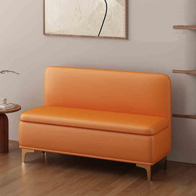 Storage Ottoman Bench, Upholstered Storage Bench with Safety Hinge, End of Bed Bench with Seating, Rectangle Ottoman with Storage, for Bedroom, Living Room, Entryway, Office(Orange,150x45x40cm)
