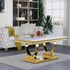 47" White Gold Modern Faux Marble Coffee Table for Living Room With Gold Stainless Steel Pedestal Base, Luxury Rectangular Cocktail Center Table for Apartment view 1