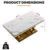 47" White Gold Modern Faux Marble Coffee Table for Living Room With Gold Stainless Steel Pedestal Base, Luxury Rectangular Cocktail Center Table for Apartment view 2