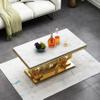 47" White Gold Modern Faux Marble Coffee Table for Living Room With Gold Stainless Steel Pedestal Base, Luxury Rectangular Cocktail Center Table for Apartment view 3